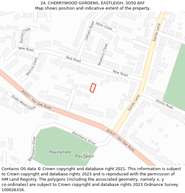 24, CHERRYWOOD GARDENS, EASTLEIGH, SO50 8AF: Location map and indicative extent of plot