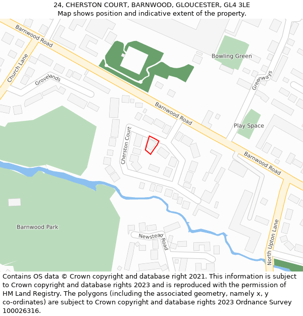 24, CHERSTON COURT, BARNWOOD, GLOUCESTER, GL4 3LE: Location map and indicative extent of plot