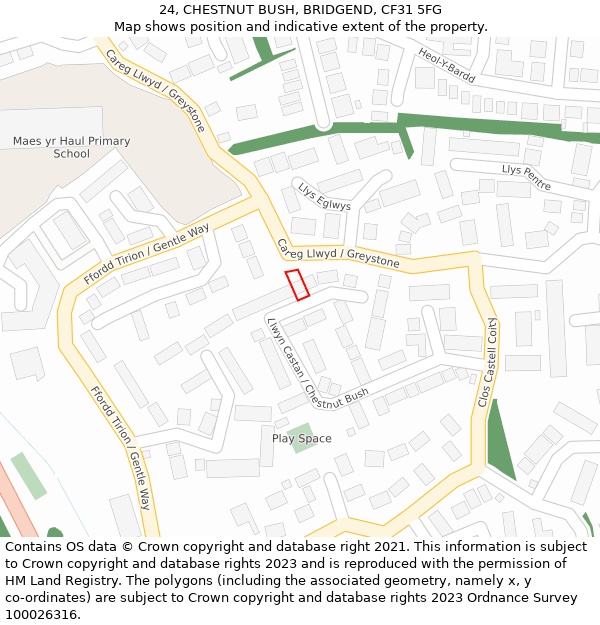 24, CHESTNUT BUSH, BRIDGEND, CF31 5FG: Location map and indicative extent of plot