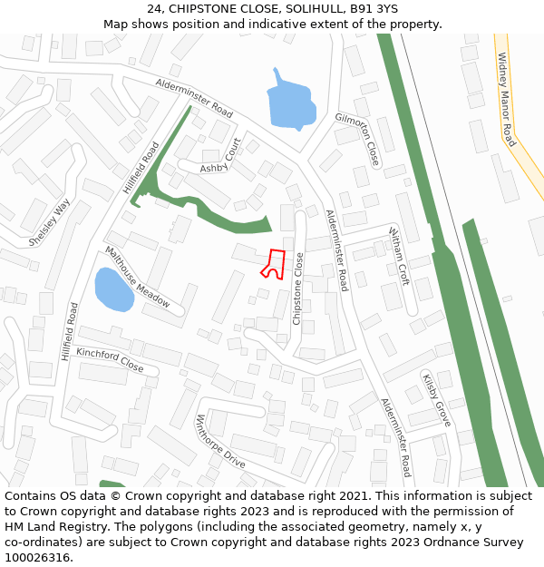 24, CHIPSTONE CLOSE, SOLIHULL, B91 3YS: Location map and indicative extent of plot