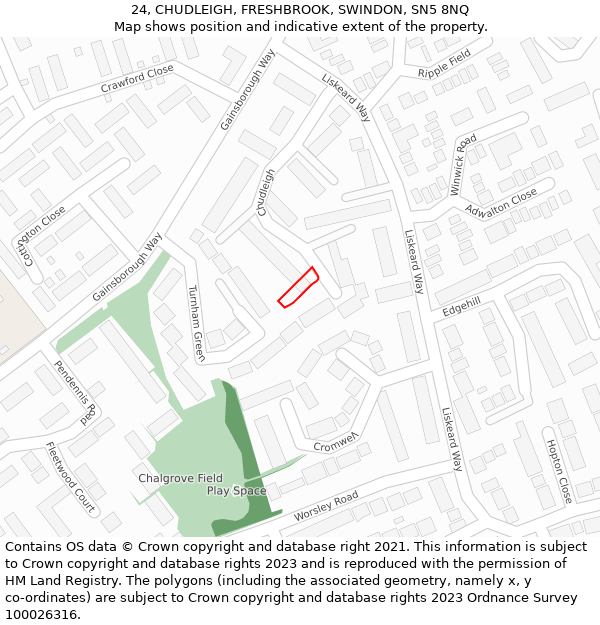 24, CHUDLEIGH, FRESHBROOK, SWINDON, SN5 8NQ: Location map and indicative extent of plot