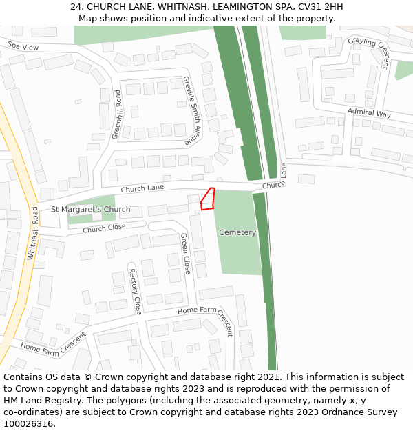 24, CHURCH LANE, WHITNASH, LEAMINGTON SPA, CV31 2HH: Location map and indicative extent of plot