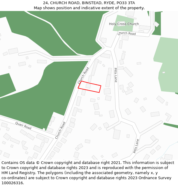 24, CHURCH ROAD, BINSTEAD, RYDE, PO33 3TA: Location map and indicative extent of plot