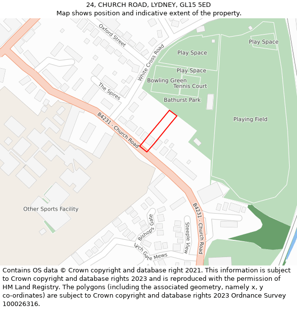 24, CHURCH ROAD, LYDNEY, GL15 5ED: Location map and indicative extent of plot