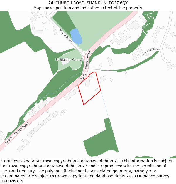 24, CHURCH ROAD, SHANKLIN, PO37 6QY: Location map and indicative extent of plot
