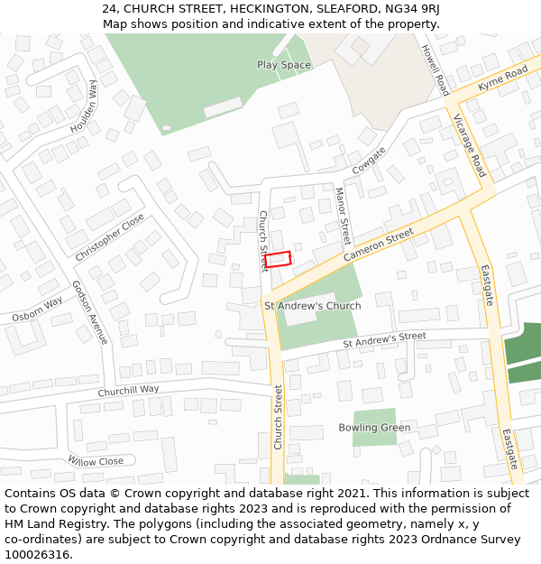 24, CHURCH STREET, HECKINGTON, SLEAFORD, NG34 9RJ: Location map and indicative extent of plot