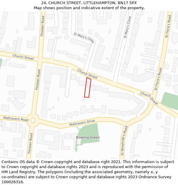 24, CHURCH STREET, LITTLEHAMPTON, BN17 5PX: Location map and indicative extent of plot