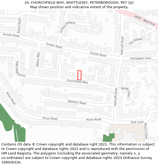 24, CHURCHFIELD WAY, WHITTLESEY, PETERBOROUGH, PE7 1JU: Location map and indicative extent of plot