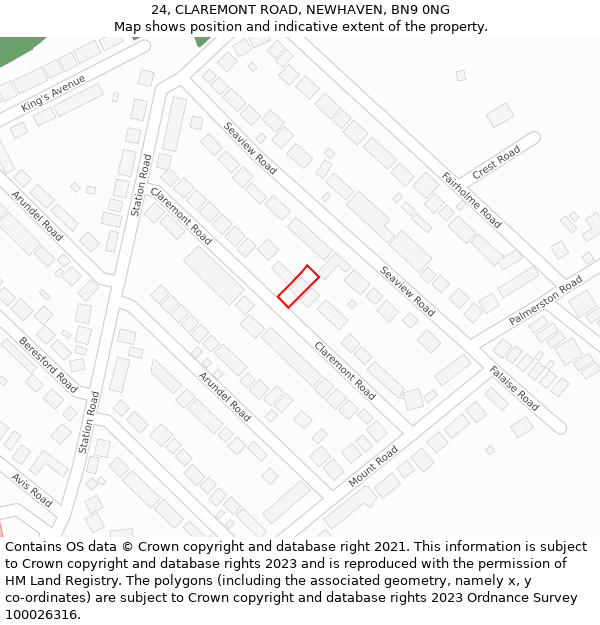 24, CLAREMONT ROAD, NEWHAVEN, BN9 0NG: Location map and indicative extent of plot