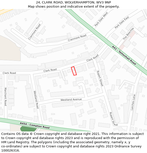 24, CLARK ROAD, WOLVERHAMPTON, WV3 9NP: Location map and indicative extent of plot