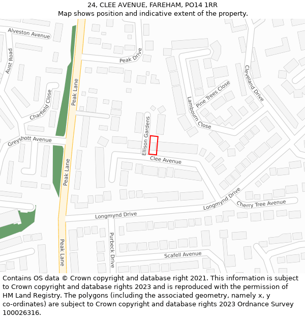 24, CLEE AVENUE, FAREHAM, PO14 1RR: Location map and indicative extent of plot