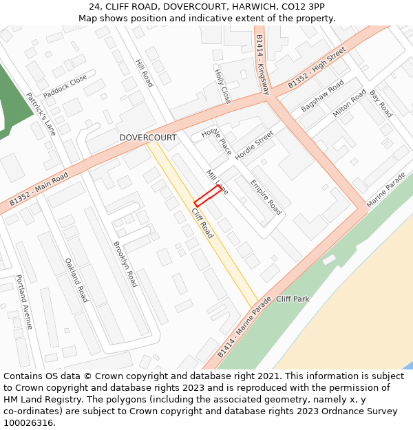 24, CLIFF ROAD, DOVERCOURT, HARWICH, CO12 3PP: Location map and indicative extent of plot