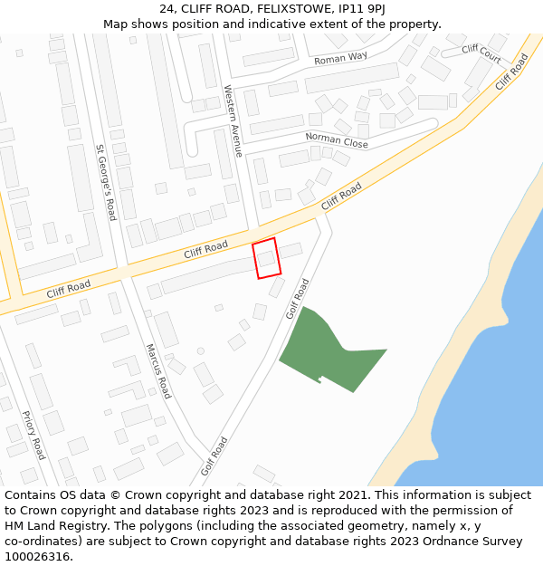 24, CLIFF ROAD, FELIXSTOWE, IP11 9PJ: Location map and indicative extent of plot