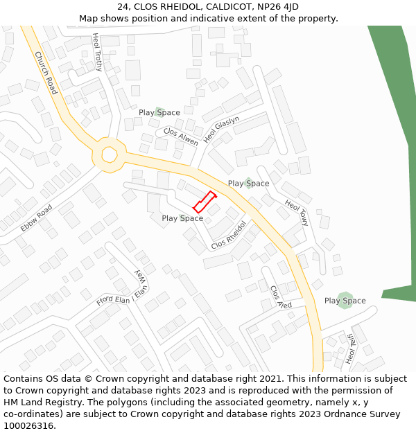 24, CLOS RHEIDOL, CALDICOT, NP26 4JD: Location map and indicative extent of plot