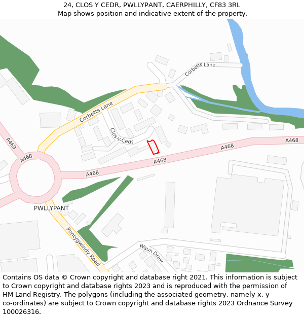 24, CLOS Y CEDR, PWLLYPANT, CAERPHILLY, CF83 3RL: Location map and indicative extent of plot