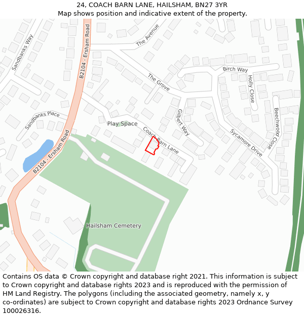 24, COACH BARN LANE, HAILSHAM, BN27 3YR: Location map and indicative extent of plot