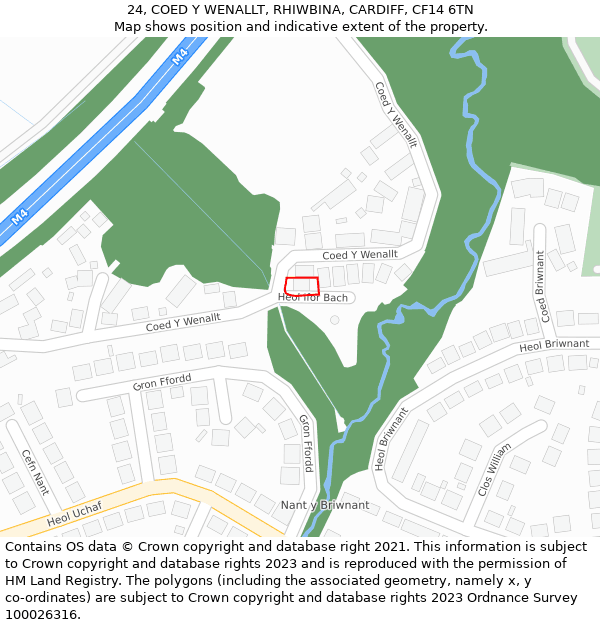 24, COED Y WENALLT, RHIWBINA, CARDIFF, CF14 6TN: Location map and indicative extent of plot