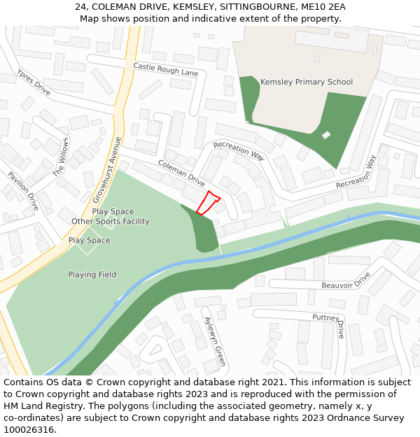 24, COLEMAN DRIVE, KEMSLEY, SITTINGBOURNE, ME10 2EA: Location map and indicative extent of plot