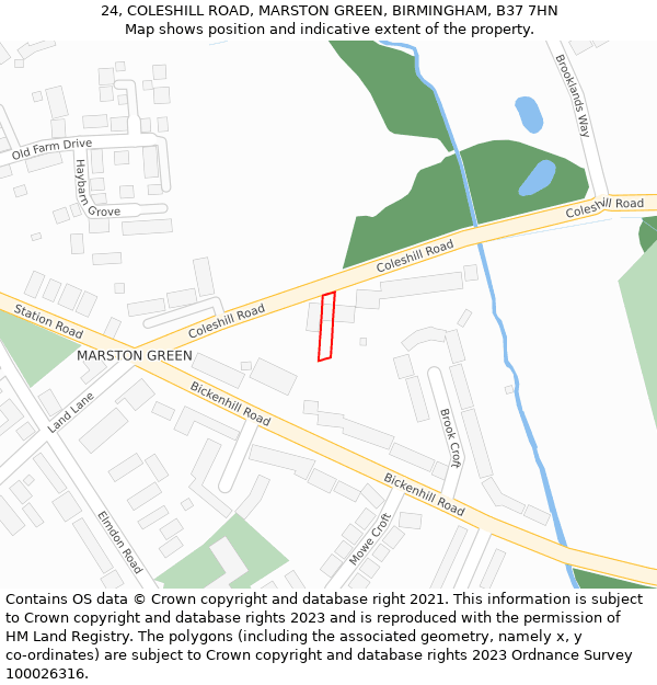 24, COLESHILL ROAD, MARSTON GREEN, BIRMINGHAM, B37 7HN: Location map and indicative extent of plot