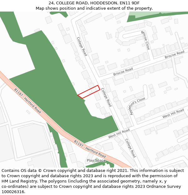 24, COLLEGE ROAD, HODDESDON, EN11 9DF: Location map and indicative extent of plot