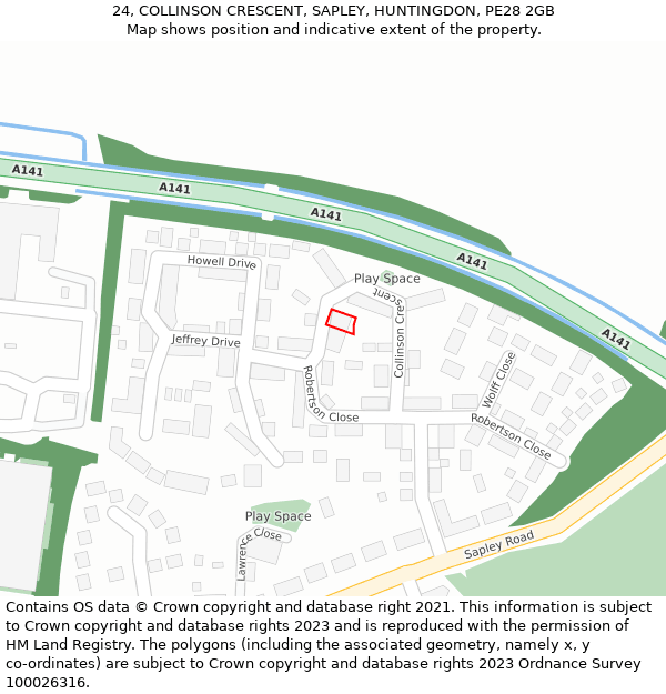 24, COLLINSON CRESCENT, SAPLEY, HUNTINGDON, PE28 2GB: Location map and indicative extent of plot