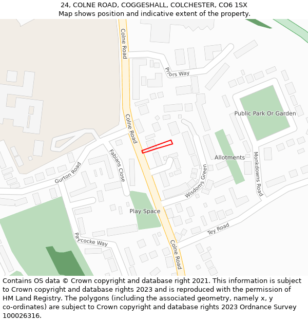 24, COLNE ROAD, COGGESHALL, COLCHESTER, CO6 1SX: Location map and indicative extent of plot