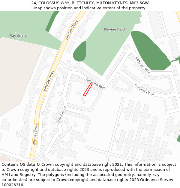 24, COLOSSUS WAY, BLETCHLEY, MILTON KEYNES, MK3 6GW: Location map and indicative extent of plot