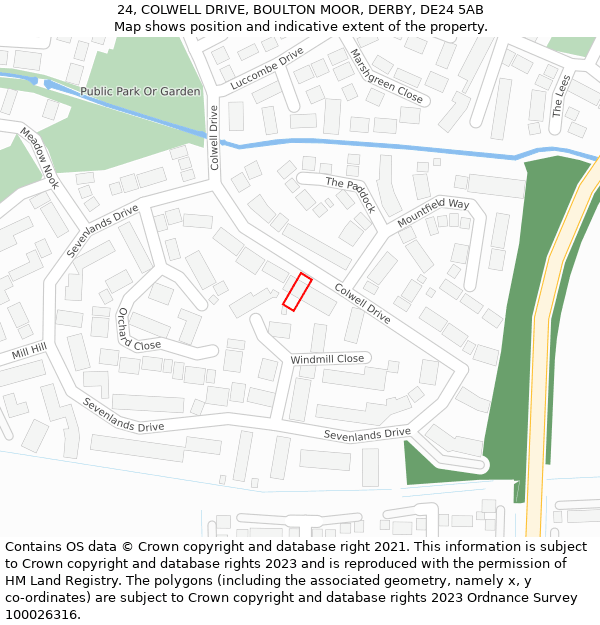 24, COLWELL DRIVE, BOULTON MOOR, DERBY, DE24 5AB: Location map and indicative extent of plot