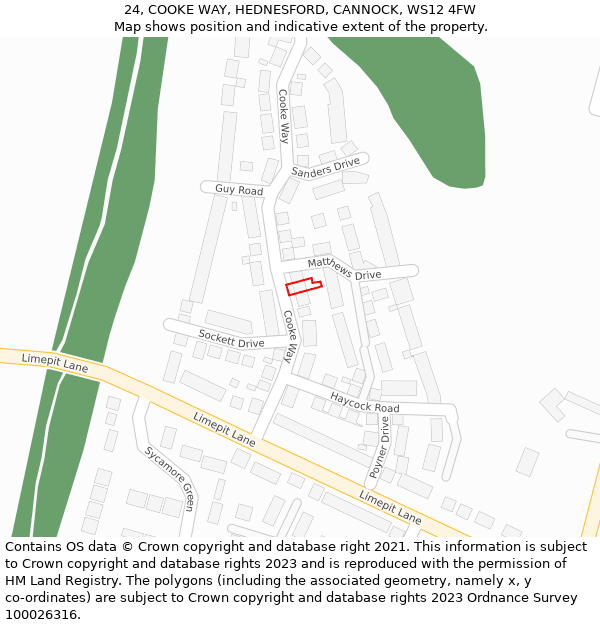 24, COOKE WAY, HEDNESFORD, CANNOCK, WS12 4FW: Location map and indicative extent of plot