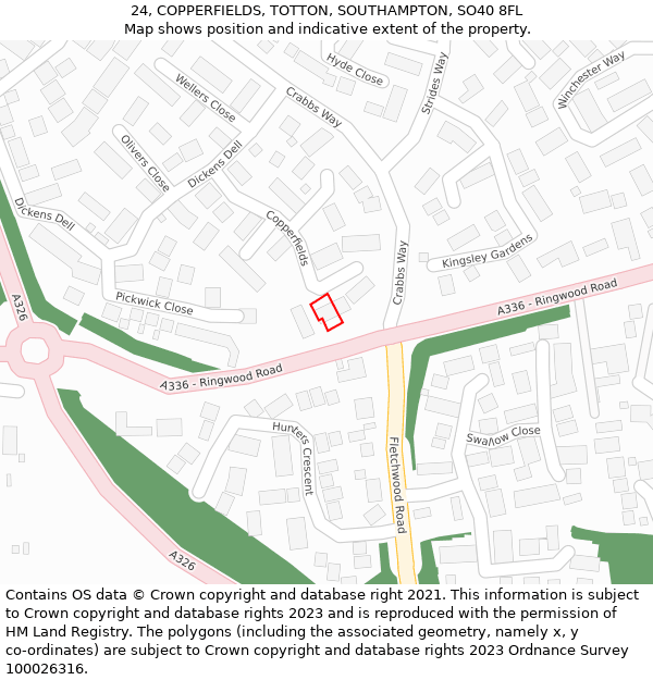 24, COPPERFIELDS, TOTTON, SOUTHAMPTON, SO40 8FL: Location map and indicative extent of plot