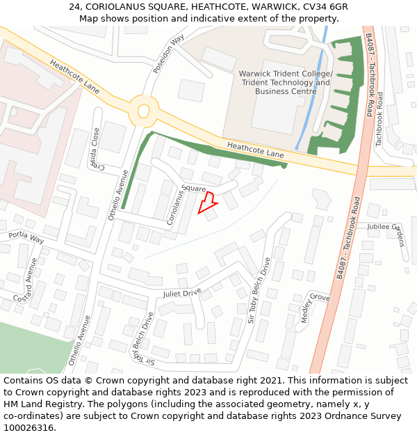 24, CORIOLANUS SQUARE, HEATHCOTE, WARWICK, CV34 6GR: Location map and indicative extent of plot