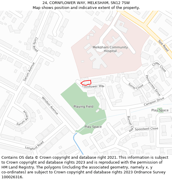 24, CORNFLOWER WAY, MELKSHAM, SN12 7SW: Location map and indicative extent of plot