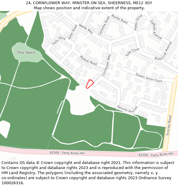 24, CORNFLOWER WAY, MINSTER ON SEA, SHEERNESS, ME12 3GY: Location map and indicative extent of plot