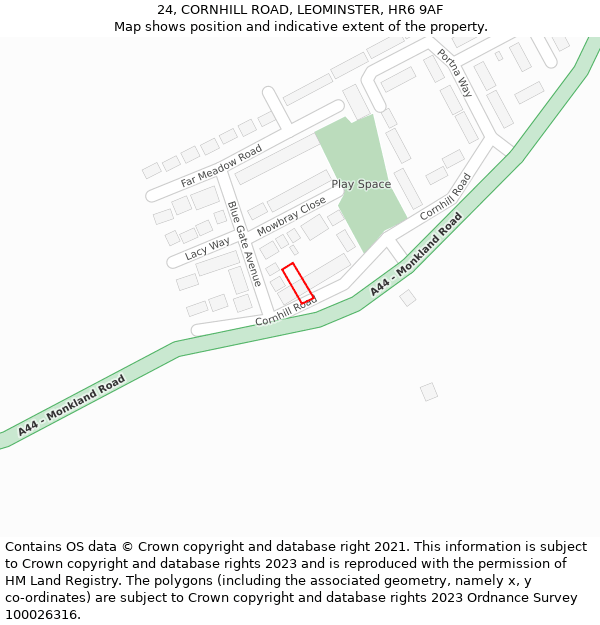 24, CORNHILL ROAD, LEOMINSTER, HR6 9AF: Location map and indicative extent of plot