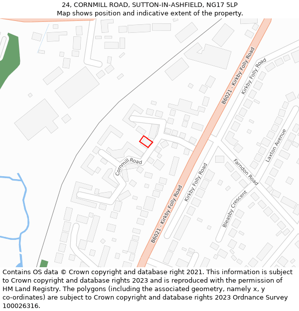 24, CORNMILL ROAD, SUTTON-IN-ASHFIELD, NG17 5LP: Location map and indicative extent of plot