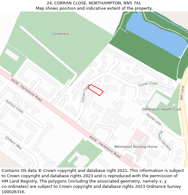 24, CORRAN CLOSE, NORTHAMPTON, NN5 7AL: Location map and indicative extent of plot