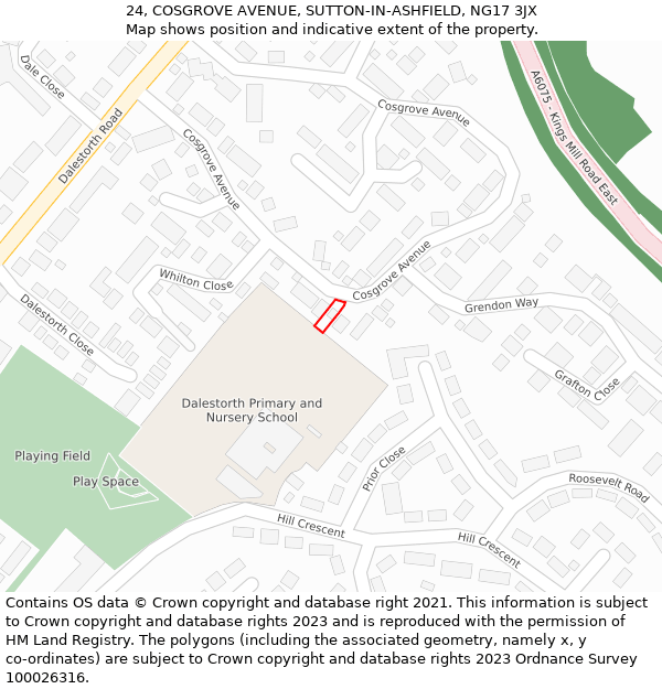 24, COSGROVE AVENUE, SUTTON-IN-ASHFIELD, NG17 3JX: Location map and indicative extent of plot
