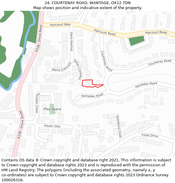 24, COURTENAY ROAD, WANTAGE, OX12 7DN: Location map and indicative extent of plot