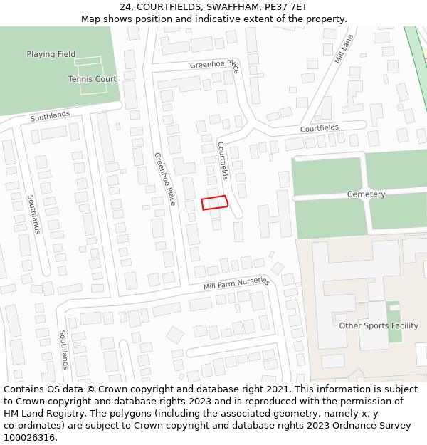 24, COURTFIELDS, SWAFFHAM, PE37 7ET: Location map and indicative extent of plot