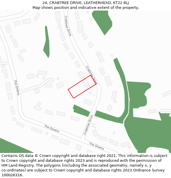 24, CRABTREE DRIVE, LEATHERHEAD, KT22 8LJ: Location map and indicative extent of plot