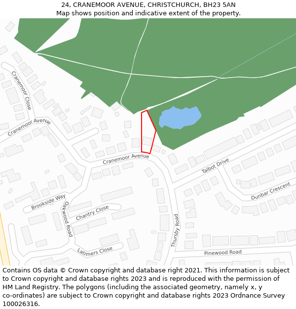 24, CRANEMOOR AVENUE, CHRISTCHURCH, BH23 5AN: Location map and indicative extent of plot