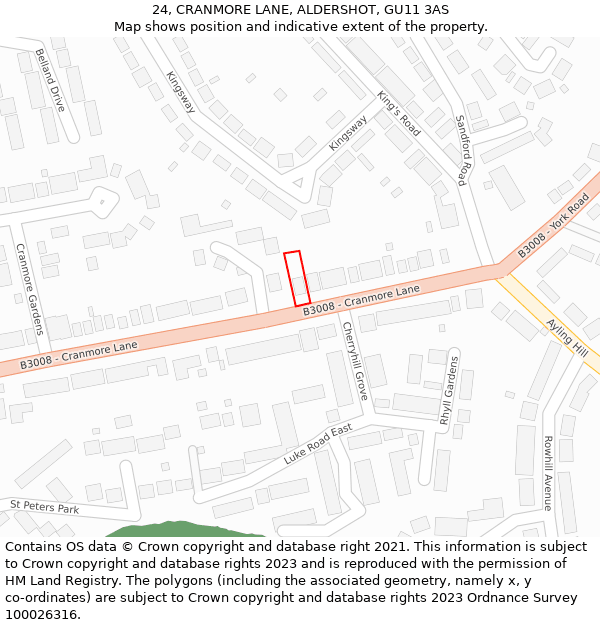 24, CRANMORE LANE, ALDERSHOT, GU11 3AS: Location map and indicative extent of plot