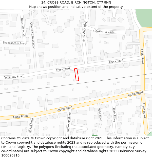 24, CROSS ROAD, BIRCHINGTON, CT7 9HN: Location map and indicative extent of plot