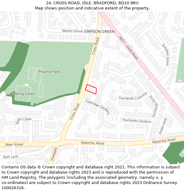 24, CROSS ROAD, IDLE, BRADFORD, BD10 9RU: Location map and indicative extent of plot