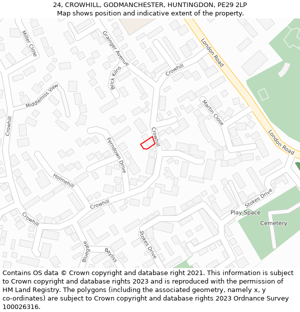 24, CROWHILL, GODMANCHESTER, HUNTINGDON, PE29 2LP: Location map and indicative extent of plot