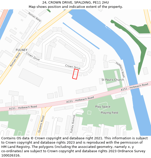 24, CROWN DRIVE, SPALDING, PE11 2HU: Location map and indicative extent of plot