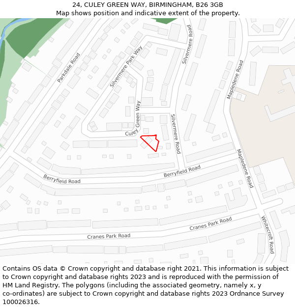 24, CULEY GREEN WAY, BIRMINGHAM, B26 3GB: Location map and indicative extent of plot