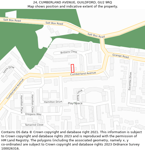 24, CUMBERLAND AVENUE, GUILDFORD, GU2 9RQ: Location map and indicative extent of plot