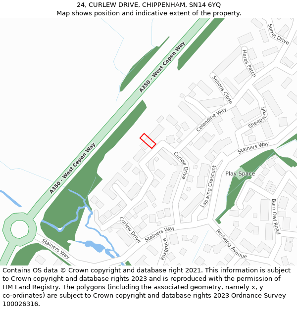 24, CURLEW DRIVE, CHIPPENHAM, SN14 6YQ: Location map and indicative extent of plot