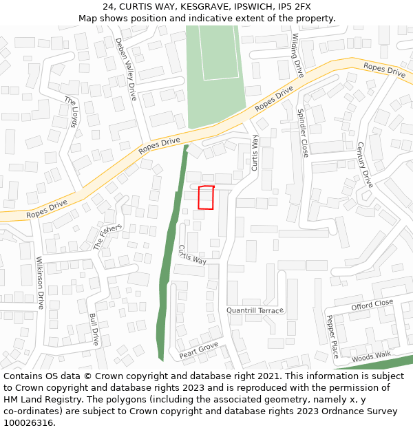 24, CURTIS WAY, KESGRAVE, IPSWICH, IP5 2FX: Location map and indicative extent of plot